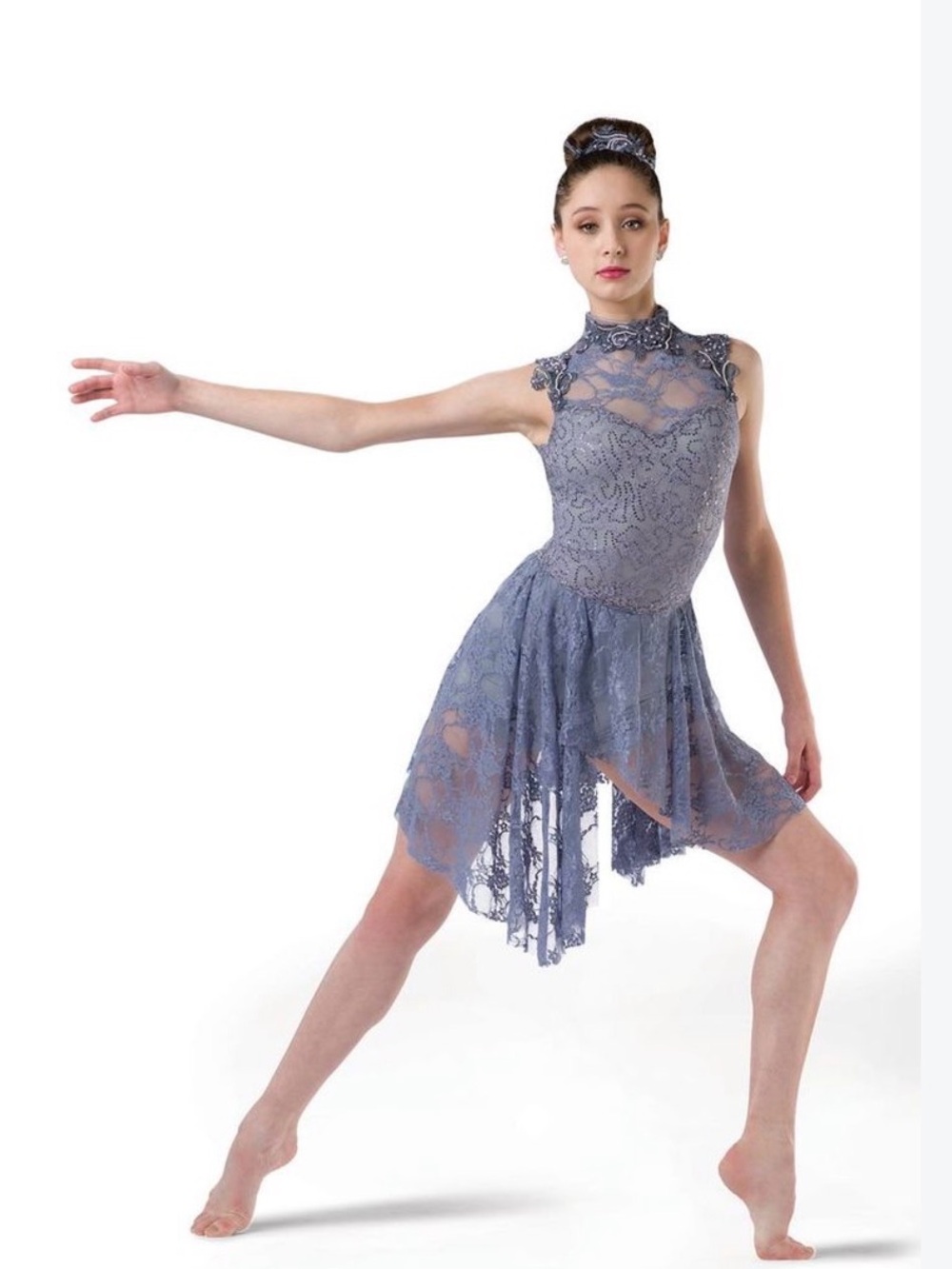 Bluish Gray Lace Lyrical Contemporary Dance Costume High Neck Size Small